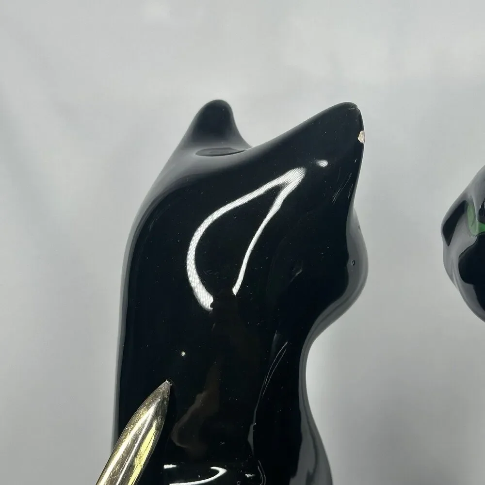 VTG Artmark Fine Ceramic Midnight Shadows Pair of Black Cats Green Eyes 12.5 in - Picture 4 of 12